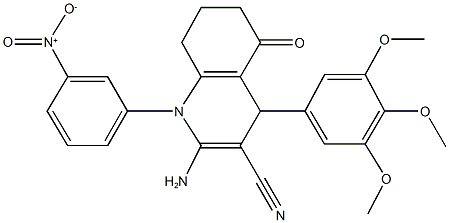 2-amino-1-{3-nitrophenyl}-5-oxo-4-(3,4,5-trimethoxyphenyl)-1,4,5,6,7,8-hexahydro-3-quinolinecarbonitrile Struktur