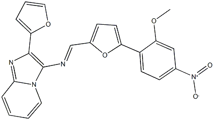 2-(2-furyl)-3-{[(5-{4-nitro-2-methoxyphenyl}-2-furyl)methylene]amino}imidazo[1,2-a]pyridine Struktur