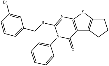 2-[(3-bromobenzyl)sulfanyl]-3-phenyl-3,5,6,7-tetrahydro-4H-cyclopenta[4,5]thieno[2,3-d]pyrimidin-4-one Struktur