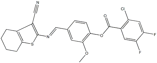 4-{[(3-cyano-4,5,6,7-tetrahydro-1-benzothien-2-yl)imino]methyl}-2-methoxyphenyl 2-chloro-4,5-difluorobenzoate Struktur