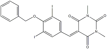 5-[4-(benzyloxy)-3,5-diiodobenzylidene]-1,3-dimethyl-2,4,6(1H,3H,5H)-pyrimidinetrione Struktur