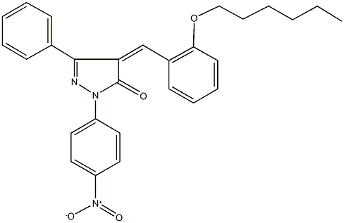 4-[2-(hexyloxy)benzylidene]-2-{4-nitrophenyl}-5-phenyl-2,4-dihydro-3H-pyrazol-3-one Struktur