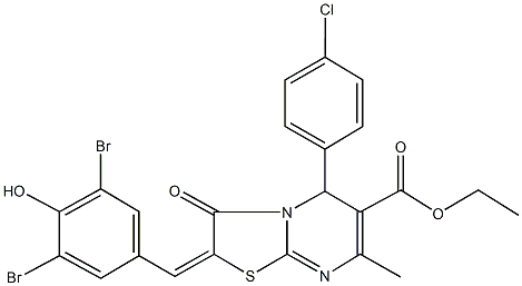 ethyl 5-(4-chlorophenyl)-2-(3,5-dibromo-4-hydroxybenzylidene)-7-methyl-3-oxo-2,3-dihydro-5H-[1,3]thiazolo[3,2-a]pyrimidine-6-carboxylate Struktur