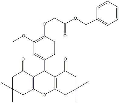 benzyl [2-methoxy-4-(3,3,6,6-tetramethyl-1,8-dioxo-2,3,4,5,6,7,8,9-octahydro-1H-xanthen-9-yl)phenoxy]acetate Struktur