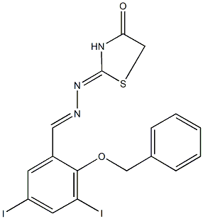 2-(benzyloxy)-3,5-diiodobenzaldehyde (4-oxo-1,3-thiazolidin-2-ylidene)hydrazone Struktur