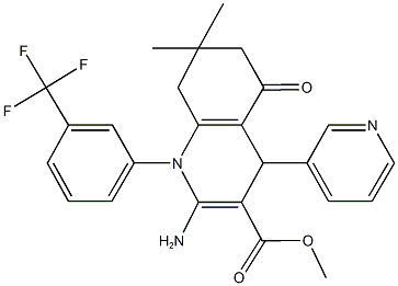 methyl 2-amino-7,7-dimethyl-5-oxo-4-(3-pyridinyl)-1-[3-(trifluoromethyl)phenyl]-1,4,5,6,7,8-hexahydro-3-quinolinecarboxylate Struktur