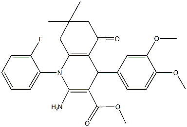 methyl 2-amino-4-(3,4-dimethoxyphenyl)-1-(2-fluorophenyl)-7,7-dimethyl-5-oxo-1,4,5,6,7,8-hexahydro-3-quinolinecarboxylate Struktur