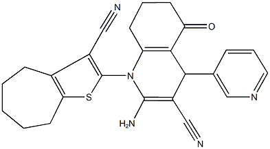 2-amino-1-(3-cyano-5,6,7,8-tetrahydro-4H-cyclohepta[b]thien-2-yl)-5-oxo-4-(3-pyridinyl)-1,4,5,6,7,8-hexahydro-3-quinolinecarbonitrile Struktur