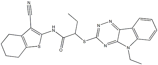 N-(3-cyano-4,5,6,7-tetrahydro-1-benzothiophen-2-yl)-2-[(5-ethyl-5H-[1,2,4]triazino[5,6-b]indol-3-yl)sulfanyl]butanamide Struktur