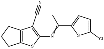 2-{[1-(5-chloro-2-thienyl)ethylidene]amino}-5,6-dihydro-4H-cyclopenta[b]thiophene-3-carbonitrile Struktur