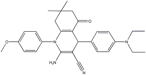 2-amino-4-[4-(diethylamino)phenyl]-1-(4-methoxyphenyl)-7,7-dimethyl-5-oxo-1,4,5,6,7,8-hexahydro-3-quinolinecarbonitrile Struktur