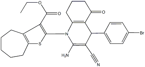 ethyl 2-[2-amino-4-(4-bromophenyl)-3-cyano-5-oxo-5,6,7,8-tetrahydro-1(4H)-quinolinyl]-5,6,7,8-tetrahydro-4H-cyclohepta[b]thiophene-3-carboxylate Struktur