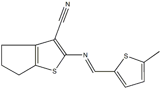 2-{[(5-methyl-2-thienyl)methylene]amino}-5,6-dihydro-4H-cyclopenta[b]thiophene-3-carbonitrile Struktur