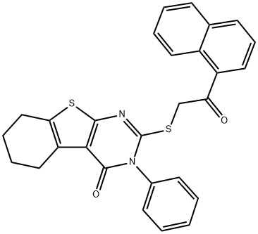 2-{[2-(1-naphthyl)-2-oxoethyl]sulfanyl}-3-phenyl-5,6,7,8-tetrahydro[1]benzothieno[2,3-d]pyrimidin-4(3H)-one Struktur