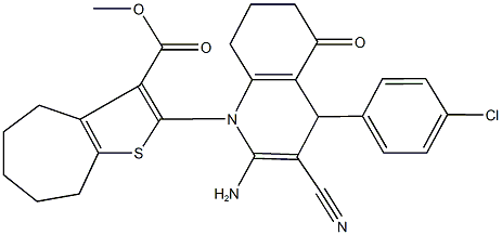 methyl 2-(2-amino-4-(4-chlorophenyl)-3-cyano-5-oxo-5,6,7,8-tetrahydro-1(4H)-quinolinyl)-5,6,7,8-tetrahydro-4H-cyclohepta[b]thiophene-3-carboxylate Struktur