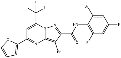 3-bromo-N-(2-bromo-4,6-difluorophenyl)-5-(2-furyl)-7-(trifluoromethyl)pyrazolo[1,5-a]pyrimidine-2-carboxamide Struktur