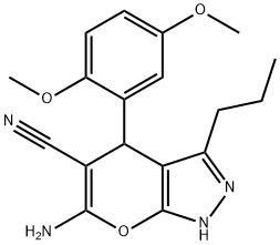 6-amino-4-(2,5-dimethoxyphenyl)-3-propyl-1,4-dihydropyrano[2,3-c]pyrazole-5-carbonitrile Struktur