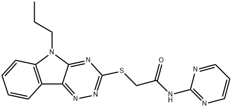 2-[(5-propyl-5H-[1,2,4]triazino[5,6-b]indol-3-yl)sulfanyl]-N-(2-pyrimidinyl)acetamide Struktur