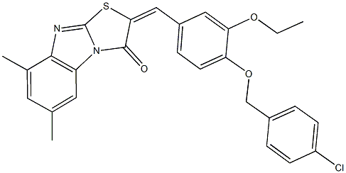 2-{4-[(4-chlorobenzyl)oxy]-3-ethoxybenzylidene}-6,8-dimethyl[1,3]thiazolo[3,2-a]benzimidazol-3(2H)-one Struktur