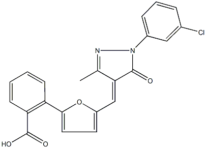 2-(5-{[1-(3-chlorophenyl)-3-methyl-5-oxo-1,5-dihydro-4H-pyrazol-4-ylidene]methyl}-2-furyl)benzoic acid Struktur