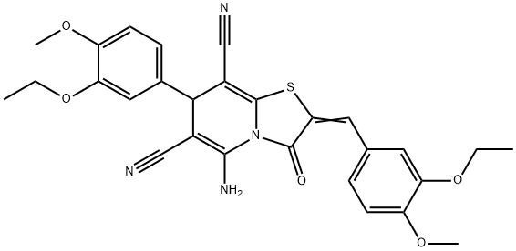 5-amino-2-(3-ethoxy-4-methoxybenzylidene)-7-(3-ethoxy-4-methoxyphenyl)-3-oxo-2,3-dihydro-7H-[1,3]thiazolo[3,2-a]pyridine-6,8-dicarbonitrile Struktur