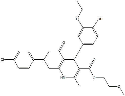 2-methoxyethyl 7-(4-chlorophenyl)-4-(3-ethoxy-4-hydroxyphenyl)-2-methyl-5-oxo-1,4,5,6,7,8-hexahydro-3-quinolinecarboxylate Struktur