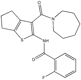 N-[3-(1-azepanylcarbonyl)-5,6-dihydro-4H-cyclopenta[b]thien-2-yl]-2-fluorobenzamide Struktur