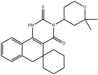 3-(2,2-dimethyltetrahydro-2H-pyran-4-yl)-2-thioxo-2,3,5,6-tetrahydro-4(1H)-oxospiro(benzo[h]quinazoline5,1'-cyclohexane) Struktur