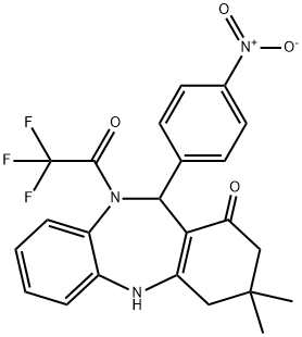 11-{4-nitrophenyl}-3,3-dimethyl-10-(trifluoroacetyl)-2,3,4,5,10,11-hexahydro-1H-dibenzo[b,e][1,4]diazepin-1-one Struktur