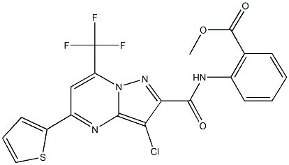 methyl 2-({[3-chloro-5-(2-thienyl)-7-(trifluoromethyl)pyrazolo[1,5-a]pyrimidin-2-yl]carbonyl}amino)benzoate Struktur