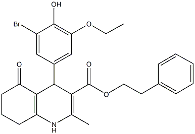 2-phenylethyl 4-(3-bromo-5-ethoxy-4-hydroxyphenyl)-2-methyl-5-oxo-1,4,5,6,7,8-hexahydro-3-quinolinecarboxylate Struktur