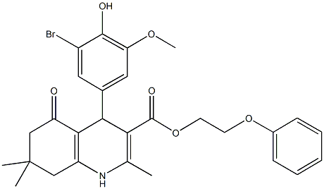 2-phenoxyethyl 4-(3-bromo-4-hydroxy-5-methoxyphenyl)-2,7,7-trimethyl-5-oxo-1,4,5,6,7,8-hexahydro-3-quinolinecarboxylate Struktur