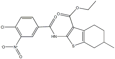 ethyl 2-({4-chloro-3-nitrobenzoyl}amino)-6-methyl-4,5,6,7-tetrahydro-1-benzothiophene-3-carboxylate Struktur