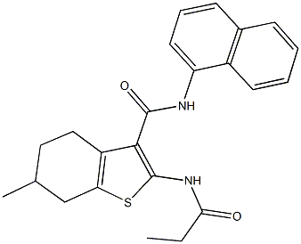 6-methyl-N-(1-naphthyl)-2-(propionylamino)-4,5,6,7-tetrahydro-1-benzothiophene-3-carboxamide Struktur