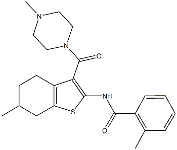 2-methyl-N-{6-methyl-3-[(4-methyl-1-piperazinyl)carbonyl]-4,5,6,7-tetrahydro-1-benzothien-2-yl}benzamide Struktur