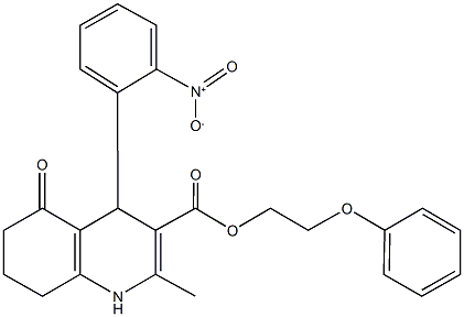 2-phenoxyethyl 4-{2-nitrophenyl}-2-methyl-5-oxo-1,4,5,6,7,8-hexahydro-3-quinolinecarboxylate Struktur