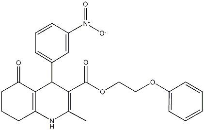 2-phenoxyethyl 4-{3-nitrophenyl}-2-methyl-5-oxo-1,4,5,6,7,8-hexahydro-3-quinolinecarboxylate Struktur