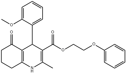 2-phenoxyethyl 4-(2-methoxyphenyl)-2-methyl-5-oxo-1,4,5,6,7,8-hexahydro-3-quinolinecarboxylate Struktur