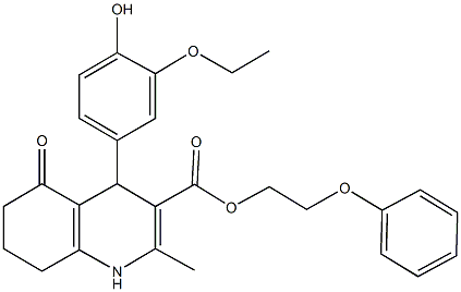 2-phenoxyethyl 4-(3-ethoxy-4-hydroxyphenyl)-2-methyl-5-oxo-1,4,5,6,7,8-hexahydro-3-quinolinecarboxylate Struktur