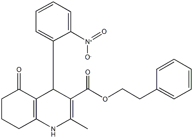 2-phenylethyl 4-{2-nitrophenyl}-2-methyl-5-oxo-1,4,5,6,7,8-hexahydro-3-quinolinecarboxylate Struktur