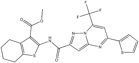 methyl 2-({[5-(2-thienyl)-7-(trifluoromethyl)pyrazolo[1,5-a]pyrimidin-2-yl]carbonyl}amino)-4,5,6,7-tetrahydro-1-benzothiophene-3-carboxylate Struktur