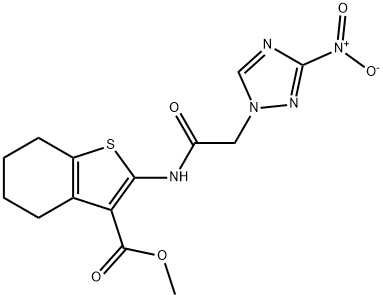 methyl 2-[({3-nitro-1H-1,2,4-triazol-1-yl}acetyl)amino]-4,5,6,7-tetrahydro-1-benzothiophene-3-carboxylate Struktur