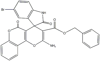 benzyl 2'-amino-5-bromo-1,3-dihydro-2,5'-dioxospiro[2H-indole-3,4'-(4'H,5'H)-pyrano[3,2-c]chromene]-3'-carboxylate Struktur