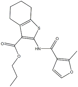 propyl 2-[(2-methyl-3-furoyl)amino]-4,5,6,7-tetrahydro-1-benzothiophene-3-carboxylate Struktur