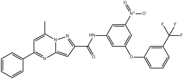 N-{3-nitro-5-[3-(trifluoromethyl)phenoxy]phenyl}-7-methyl-5-phenylpyrazolo[1,5-a]pyrimidine-2-carboxamide Struktur