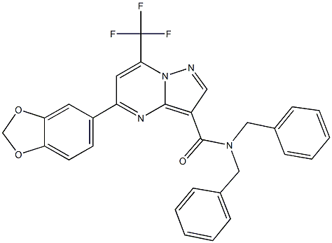 5-(1,3-benzodioxol-5-yl)-N,N-dibenzyl-7-(trifluoromethyl)pyrazolo[1,5-a]pyrimidine-3-carboxamide Struktur