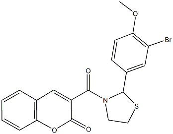 3-{[2-(3-bromo-4-methoxyphenyl)-1,3-thiazolidin-3-yl]carbonyl}-2H-chromen-2-one Struktur