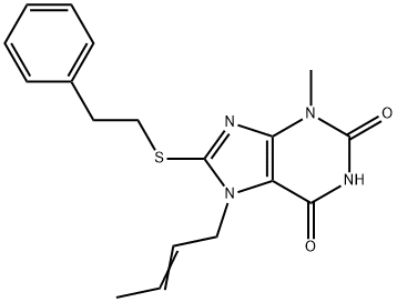 7-(2-butenyl)-3-methyl-8-[(2-phenylethyl)sulfanyl]-3,7-dihydro-1H-purine-2,6-dione Struktur