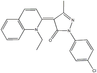 2-(4-chlorophenyl)-4-(1-ethyl-2(1H)-quinolinylidene)-5-methyl-2,4-dihydro-3H-pyrazol-3-one Struktur