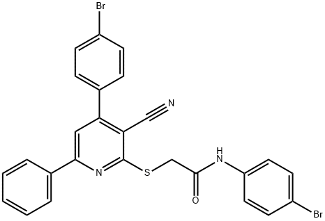 N-(4-bromophenyl)-2-{[4-(4-bromophenyl)-3-cyano-6-phenyl-2-pyridinyl]sulfanyl}acetamide Struktur